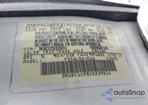 2012 Nissan Versa 1.8 S z USA, uszkodzony, nr VIN 3N1BC1CP8CK239214